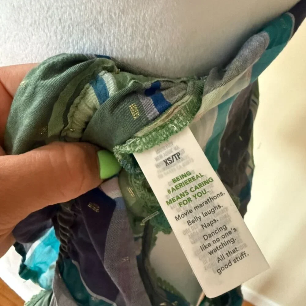 NWOT Aerie Blue Green Plaid Peplum Summer Crop Top Front Tie Plunge Neck Size XS - Picture 7 of 8